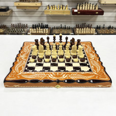 Набор 3 в 1 шахматы нарды шашки резной Герб оранжевый 50 см