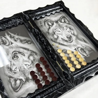 Нарды стеклянные подарочные Волчья стая 63 см с чехлом