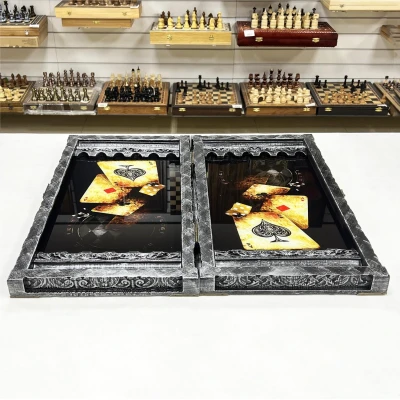 Нарды стеклянные подарочные VIP Волк 67 см с чехлом