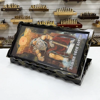 Нарды стеклянные подарочные Помни свои корни 63 см с чехлом