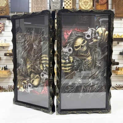 Нарды стеклянные подарочные Скелет и карты 63 см с чехлом