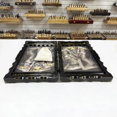 Нарды стеклянные подарочные Скелет и карты 63 см с чехлом