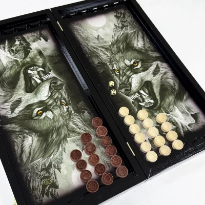 Нарды резные подарочные Скандинавский волк 58 см