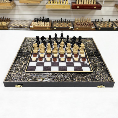 Набор 3 в 1 шахматы нарды шашки Победа деревянные со стеклянным полем