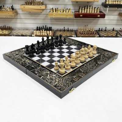 Набор 3 в 1 шахматы нарды шашки Победа деревянные со стеклянным полем