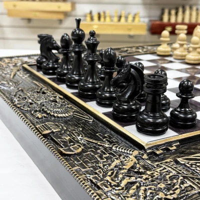 Набор 3 в 1 шахматы нарды шашки Победа деревянные со стеклянным полем