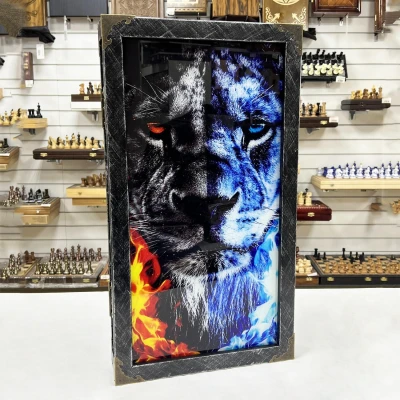 Нарды стеклянные подарочные VIP Лев 67 см с чехлом