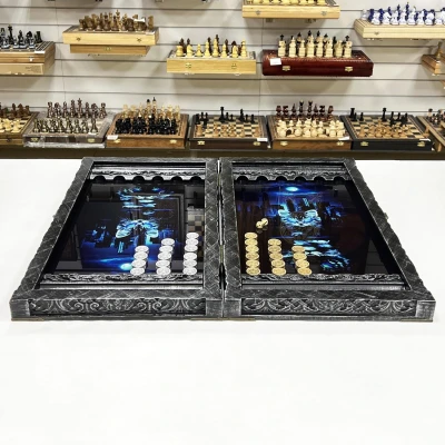 Нарды стеклянные подарочные VIP Лев 67 см с чехлом