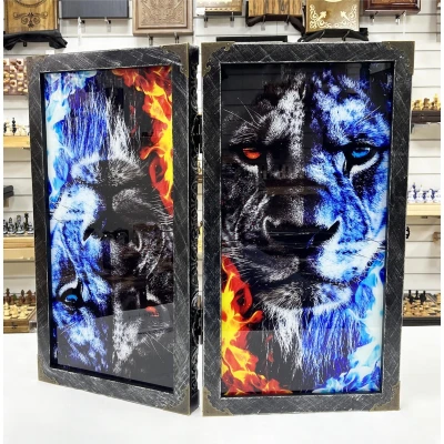 Нарды стеклянные подарочные VIP Лев 67 см с чехлом