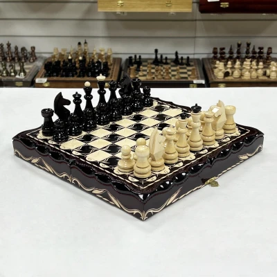 Набор 3 в 1 шахматы нарды шашки резные Лев 30 см лакированные