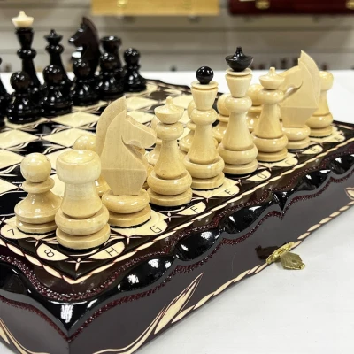 Набор 3 в 1 шахматы нарды шашки резные Лев 30 см лакированные