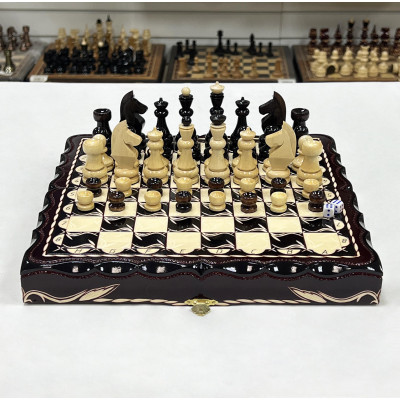 Набор 3 в 1 шахматы нарды шашки резные Лев 30 см лакированные