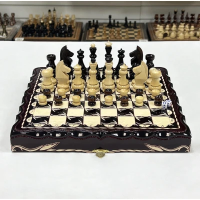 Набор 3 в 1 шахматы нарды шашки резные Лев 30 см лакированные