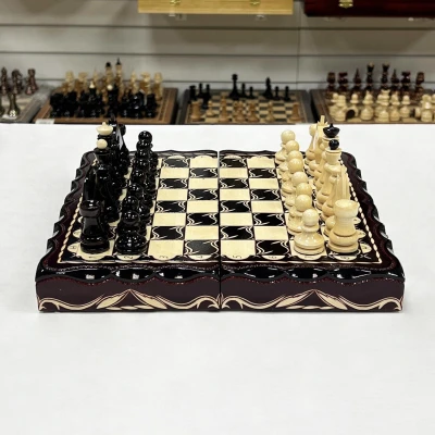 Набор 3 в 1 шахматы нарды шашки резные Лев 30 см лакированные