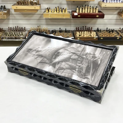 Нарды стеклянные подарочные Корабль призрак 63 см с чехлом