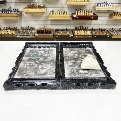 Нарды стеклянные подарочные Корабль призрак 63 см с чехлом