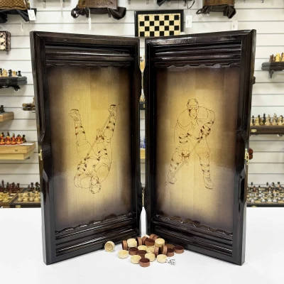 Нарды резные подарочные из массива клена Хоккей 58 см