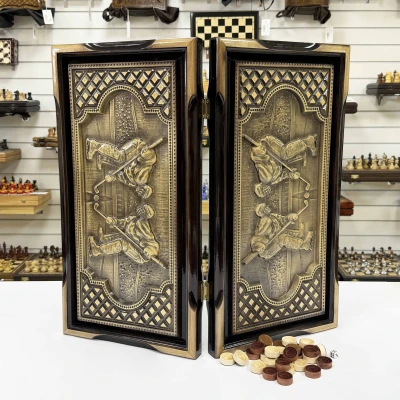 Нарды резные подарочные из массива клена Хоккей 58 см