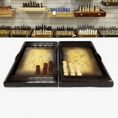 Нарды резные подарочные из массива клена Хоккей 58 см