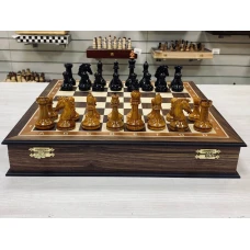 Шахматы деревянные из ореха и дуба подарочные в ларце 40 см с утяжелением