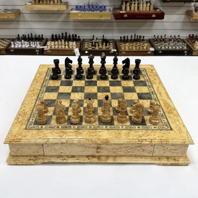 Шахматный ларец эксклюзивный из карельской березы Элит большой