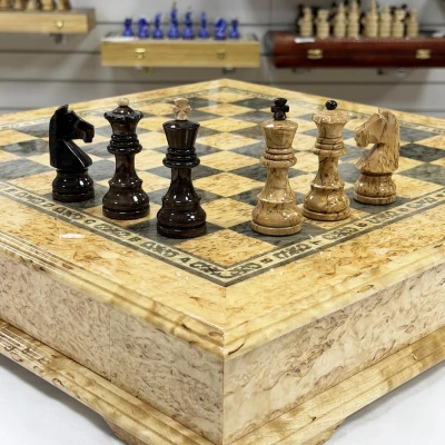 Шахматный ларец эксклюзивный из карельской березы Элит большой