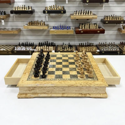 Шахматный ларец эксклюзивный из карельской березы Элит большой