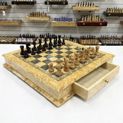 Шахматный ларец эксклюзивный из карельской березы Элит большой