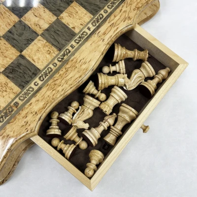 Шахматный ларец подарочный из карельской березы Элит узорный