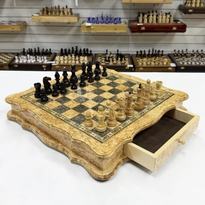 Шахматный ларец подарочный из карельской березы Элит узорный