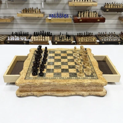 Шахматный ларец подарочный из карельской березы Элит узорный