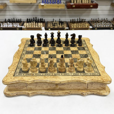 Шахматный ларец подарочный из карельской березы Элит узорный