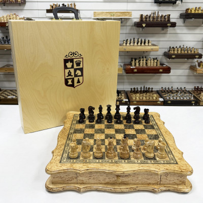 Шахматный ларец подарочный из карельской березы Элит узорный