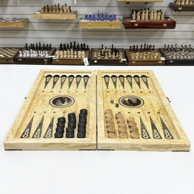 Нарды подарочные из карельской березы Волк большие 62 см