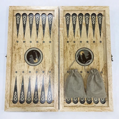 Нарды подарочные из карельской березы Волк большие 62 см