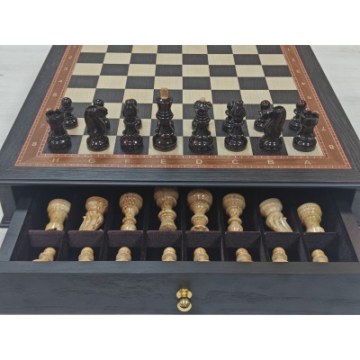 Шахматы подарочные из мореного дуба в ларце с фигурами карельская береза Люкс (2)