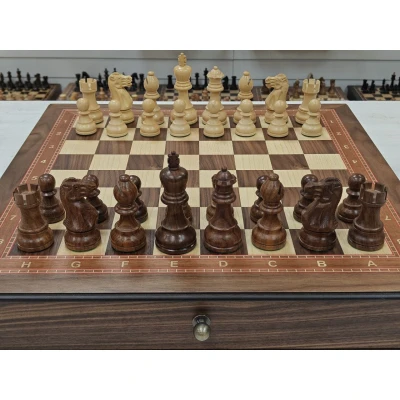 Шахматы подарочные из американского ореха в ларце с фигурами Эндшпиль Люкс