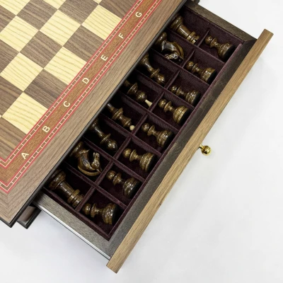 Шахматы в ларце с выдвижными ящиками орех Премиальные люкс