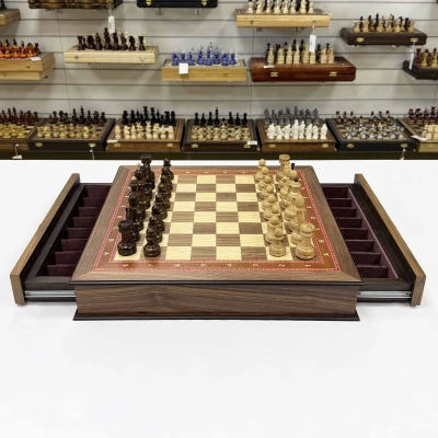 Шахматы в ларце с выдвижными ящиками орех Премиальные люкс