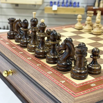 Шахматы в ларце с выдвижными ящиками орех Премиальные люкс