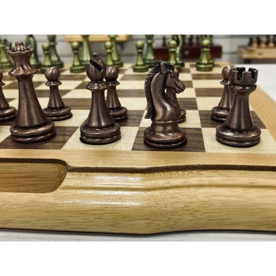 Шахматы из дерева подарочные с ручкой и ячейками Антик металл