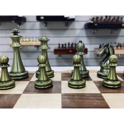 Шахматы из дерева подарочные с ручкой и ячейками Антик металл