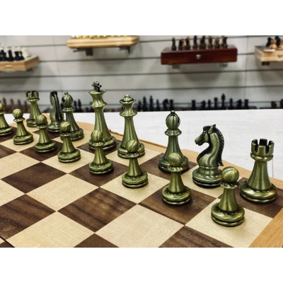 Шахматы из дерева подарочные с ручкой и ячейками Антик металл