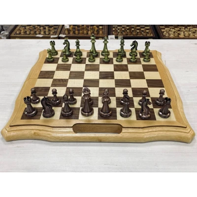 Шахматы из дерева подарочные с ручкой и ячейками Антик металл