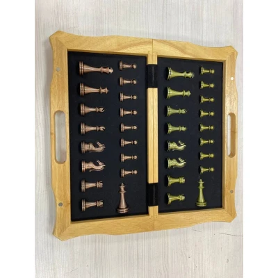 Шахматы из дерева подарочные с ручкой и ячейками Антик металл