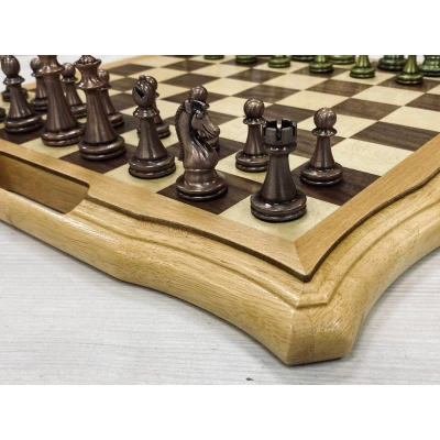 Шахматы из дерева подарочные с ручкой и ячейками Антик металл