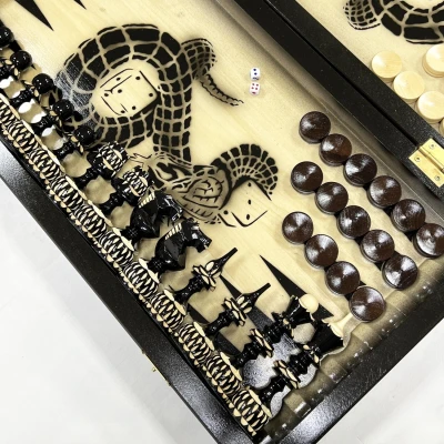 Набор 3 в 1 шахматы нарды шашки резные лак Змея