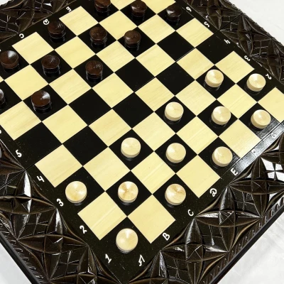 Набор 3 в 1 шахматы нарды шашки резные лак Змея