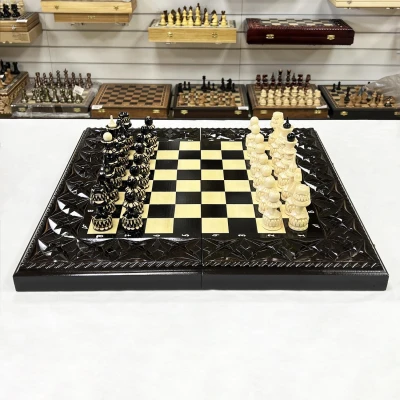 Набор 3 в 1 шахматы нарды шашки резные лак Змея