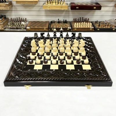 Набор 3 в 1 шахматы нарды шашки резные лак Змея